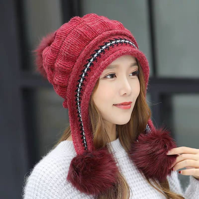 ExaCozy Knit Fleece-Feel Beanie With Ear Flaps & Pompom Warm Winter Hat For Women Perfect For Skiing & Outdoor Activitiesmple product