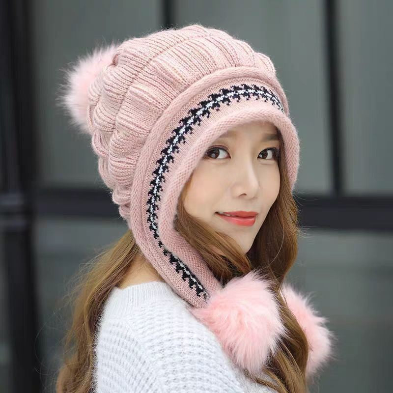 ExaCozy Knit Fleece-Feel Beanie With Ear Flaps & Pompom Warm Winter Hat For Women Perfect For Skiing & Outdoor Activitiesmple product